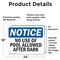 Signmission No Use Of Pool Allowed After Dark OSHA Notice Sign, Vinyl Decal, 24in W x 18in L, 2PK OS-2PACK-NS-D-1824-L-15023 - alternate 2